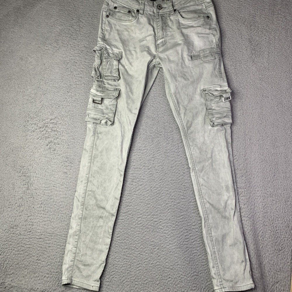 Serenade Skinny Cargo Denim Mens 30x31 Distressed Emo Skater Grunge Sage Green